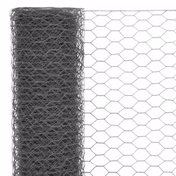 vidaXL Chicken Wire Fence Wire Mesh Roll Wire Fencing Galvanised Steel Silver - grey, 1.5 m