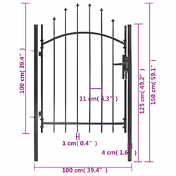 vidaXL Garden Gate with Arched Top Steel 1x1.5m Black Outdoor Barrier Door - Additional view 4