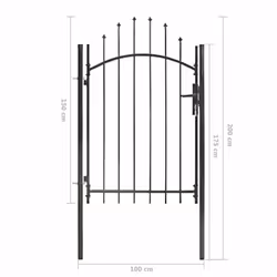 vidaXL Garden Gate with Arched Top Steel 1x2m Black Outdoor Patio Barrier Door - Additional view 4