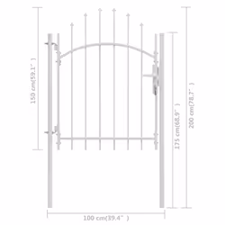vidaXL Garden Gate with Arched Top Steel 1x2m White Entrance Barrier Door - Additional view 4
