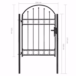 vidaXL Fence Gate with Arched Top Steel 100x125cm Black Outdoor Garden Door - Additional view 4