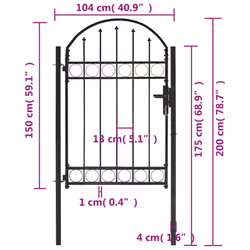 vidaXL Fence Gate with Arched Top Steel Black Outdoor Garden Door Multi Sizes - 100 x 150 cm