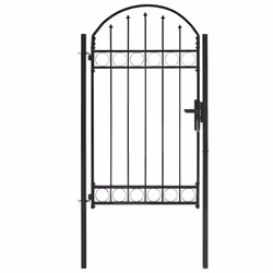 vidaXL Fence Gate with Arched Top Steel 100x175cm Black Outdoor Garden Door