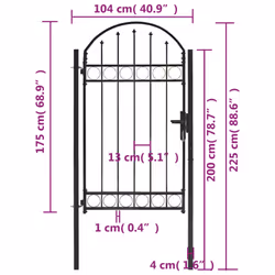 vidaXL Fence Gate with Arched Top Steel 100x175cm Black Outdoor Garden Door