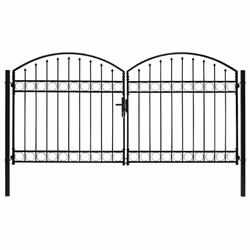 vidaXL Fence Gate Double Door with Arched Top Steel Black Barrier Multi Sizes - 300 x 125 cm