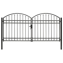 vidaXL Fence Gate Double Door with Arched Top Steel Black Barrier Multi Sizes - 300 x 125 cm