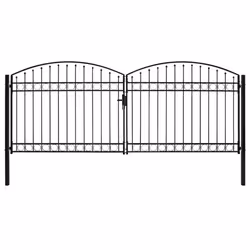 vidaXL Fence Gate Double Door with Arched Top Steel Black Barrier Multi Sizes - 400 x 175 cm
