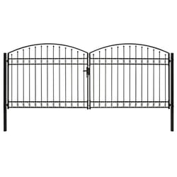 vidaXL Fence Gate Double Door with Arched Top Steel Black Barrier Multi Sizes - 400 x 175 cm