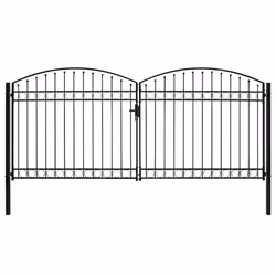 vidaXL Fence Gate Double Door with Arched Top Steel Black Barrier Multi Sizes - 400 x 200 cm