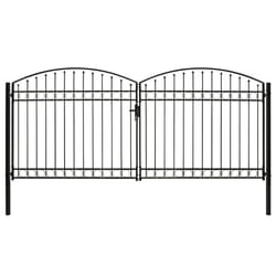 vidaXL Fence Gate Double Door with Arched Top Steel Black Barrier Multi Sizes - 400 x 200 cm