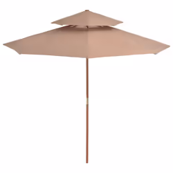 vidaXL Double Decker Garden Parasol with Wooden Pole Outdoor Umbrella Taupe - Additional view 2