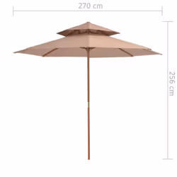 vidaXL Double Decker Garden Parasol with Wooden Pole Outdoor Umbrella Taupe - Additional view 7