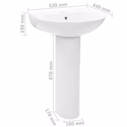 vidaXL Freestanding Basin with Pedestal Ceramic White 520x440x190mm Wash Sink - Additional view 6