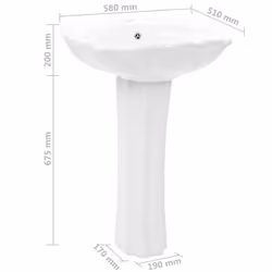 vidaXL Freestanding Basin with Pedestal Ceramic White 580x510x200mm Wash Sink - Additional view 6