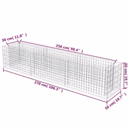vidaXL Gabion Raised Bed Galvanised Steel 270x50x50cm Stone Basket Raised Bed - Additional view 7