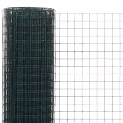 vidaXL Chicken Wire Fence Steel with PVC Coating Wire Mesh Roll Wire Fencing - green, 25 x 0.5 m 16 x 16 mm