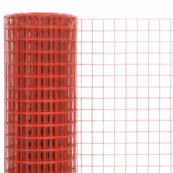 vidaXL Chicken Wire Fence Steel with PVC Coating Wire Mesh Roll Wire Fencing - red, 10 x 0.5 m 16 x 16 mm