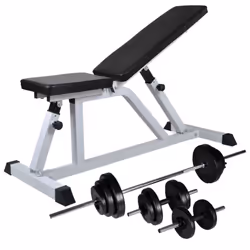 vidaXL Workout Bench with Barbell and Dumbbell Set 30.5kg Fitness Equipment