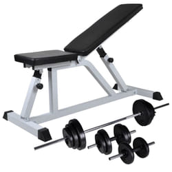 vidaXL Workout Bench with Barbell and Dumbbell Set 30.5kg Fitness Equipment