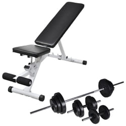 vidaXL Workout Bench with Barbell and Dumbbell Set 30.5kg Fitness Equipment