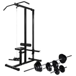 vidaXL Power Tower with Barbell and Dumbbell Set 30.5kg Pull-up Dip Station