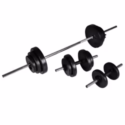 vidaXL Power Tower with Barbell and Dumbbell Set 30.5kg Pull-up Dip Station - Additional view 6