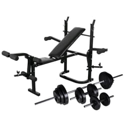 vidaXL Weight Bench with Weight Rack Barbell and Dumbbell Set 30.5kg Fitness