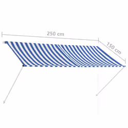 vidaXL Retractable Awning 250x150cm Blue and White Canopy Shade Sun Screen