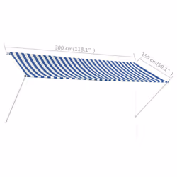 vidaXL Retractable Awning 300x150cm Blue and White Canopy Shade Sun Screen - Additional view 7