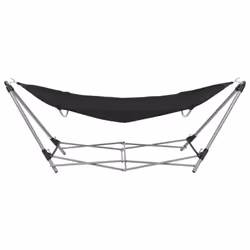 vidaXL Hammock with Foldable Stand Black Outdoor Portable Camping Travel Bed