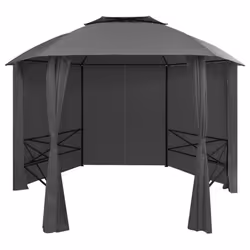 vidaXL Garden Marquee Pavilion Tent with Curtains Hexagonal Gazebo Shelter