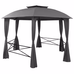 vidaXL Garden Marquee Pavilion Tent with Curtains Hexagonal Gazebo Shelter