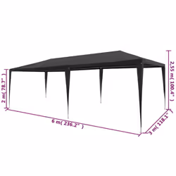 vidaXL Party Tent 3x6m PE Anthracite Outdoor Patio Gazebo Canopy Marquee Shade
