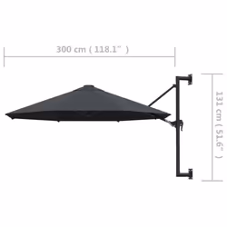 vidaXL Wall-Mounted Garden Parasol with Metal Pole Outdoor Umbrella Anthracite - Additional view 7