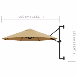 vidaXL Wall-Mounted Garden Parasol with Metal Pole Outdoor Umbrella Taupe - Additional view 7