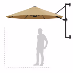 vidaXL Wall-Mounted Garden Parasol with Metal Pole Outdoor Umbrella Taupe - Additional view 8