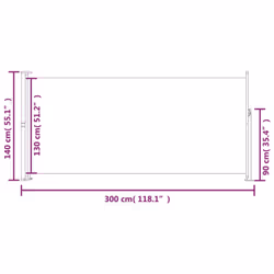 vidaXL Retractable Side Awning 140x300cm Red Garden Privacy Sun Screen Blind