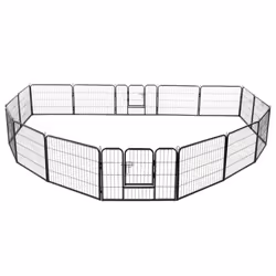 vidaXL Dog Playpen 16 Panels Steel 60x80cm Black Folding Enclosure Run Cage - Additional view 2