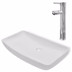 vidaXL Bathroom Basin with Mixer Tap Ceramic Rectangular White Cloakroom Sink