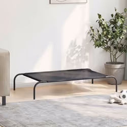 vidaXL Elevated Dog Bed Black L Textilene Puppy Breathable Sleeping Basket Mat