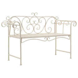 vidaXL Metal Bench with Scroll-patterned Backrest Antique White Garden Seat
