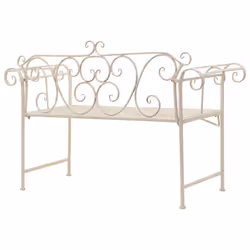 vidaXL Metal Bench with Scroll-patterned Backrest Antique White Garden Seat