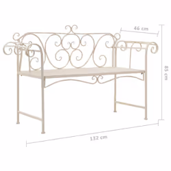 vidaXL Metal Bench with Scroll-patterned Backrest Antique White Garden Seat - Additional view 6