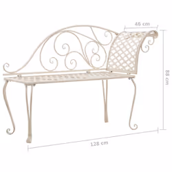 vidaXL Metal Garden Chaise Lounge Antique White Scroll-patterned Patio Bench - Additional view 5