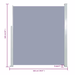 vidaXL Retractable Side Awning 160x500cm Grey Garden Privacy Screen Blind