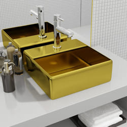 vidaXL Wash Basin with Faucet Hole 38x30x11.5cm Ceramic Gold Sink Wash Bowl