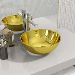vidaXL Wash Basin 28x10cm Ceramic Gold Above Counter Bathroom Sink Wash Bowl