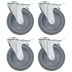vidaXL 4x Bolt Hole Swivel Casters with Double Brakes 125mm TPR Trolley Wheel