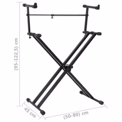 vidaXL Double Braced Keyboard Stand X-Frame Black Piano Height Adjustable