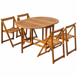 vidaXL Solid Acacia Wood Outdoor Dining Set 5 Piece Folding Patio Table Chairs
